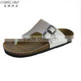 2016 New Style Women Cork Slipper White Genuine Leather Pinch With Hasps Fashion Cork Slipper