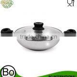 Stainless Steel Cookware Tri Ply With Glass Lid Kadhai 22,24,26cm