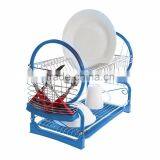 Kawachi Stainless Steel Chrome 2 Tier Dish Drainer Rack Glass Utensil-Blue thumbnail-2
