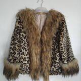 Women's Leopard Fake Fur Jgacket With Big Wool Collar, Clothin thumbnail-3