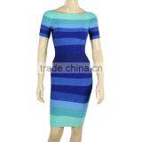 High Quality Short Sleeve Blue Gradient Bandage Dress New Arrival Cute Brand Dress thumbnail-4