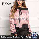MGOO 2017 Hot Sale Cheap Price Off Shoulder Pink Jackets Custom Fashion Satin Bomber Tops Crop Style thumbnail-1