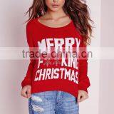 Custom Design Women Merry Christmas Crew Neck Cropped Jumper Red Knitwear Sweater Pullover thumbnail-3