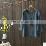 The Cotton and Linen Dress Loose Comfortable Breathable Round Collar Joker T-shirt thumbnail-3