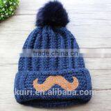 Cartoon Smile Face Lovely Acrylic Knitted With Faux Fur Ball Beanie Women Men Autumn Winter Cap Warm Hat thumbnail-6
