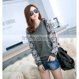 Korean Style Slim Round Neck Long Batwing Sleeve Women Lace Stitching Plus Size Blank T-shirt thumbnail-5