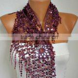 Sequin Floral Scarf Shawl Scarf - Bellydance - Cowl Scarf Women's Fashion Accessories thumbnail-5
