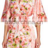 Top Selling High Quality Floral Printing Silk Kimono Robes for Women thumbnail-2