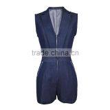 Guangzhou Supplier Wholesale Fashion Romper Summer Sexy Denim Jumpsuit Women With Zipper thumbnail-3