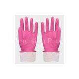 Beaded Cuff Household Latex Gloves Pink For Home Cleaning , Kitchen