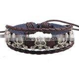 XP-LB-2141 Best Price Nail Rivet Skull Leather Bracelet