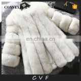 White color luxury real fox fur coat round collar fur loose coat