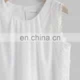 Women Slim Girl Sleeveless Chiffon Lace Pleats Posies White Top Blouse thumbnail-1