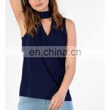 New Arrival V-neckline Cut Out Front Top Regular Fit Women Summer Top thumbnail-1