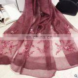 New Spring Section of High-grade Silk Wool Elegant Peach Pattern Breathable Thin Embroidery Shawl Female Scarf thumbnail-3