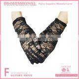 Black Wrist Length Lace Gloves With Flower Pattern