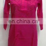 Indian Cotton Chicken Hand Embroidered Casual Women Tunic Lucknowi Top Designer Dress Manufacturer thumbnail-1