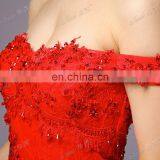 Real Off The Shoulder Lace Appliqued Fishtail Red Sexy Evening Dress Formal thumbnail-5