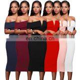High Quality Women Sexy Off Shoulder V Neck Casual Dress Women Elegant Bodycon Pencil Summer Dress thumbnail-1