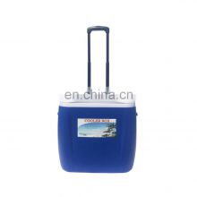 Factory Wholesale 28L 38L Plastic Trolley Cooler Box  Rooling  Ice Box Outside Insulated Ice Chest Cooler With Wheels
