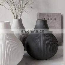 2021 House Ornaments Flower Decoration Black Ceramic Vases White Chinese Plant Modern Round Pottery Nordic Vase Home Decor thumbnail-3