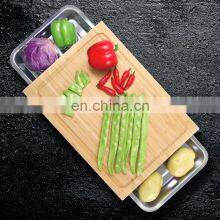 Bamboo Cutting Chopping Block Board With Containers Stainless Steel Tray Drawer for Kitchen Easy Waste Removal & Food Prep thumbnail-2