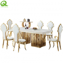 Modern Luxury Home Furniture Stainless Steel Frame Marble Top Dining Table thumbnail-4