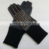 Fashion Lady Long Wearing Studs Leather Gloves With Elastic Cuff thumbnail-1