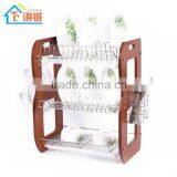 Classical Wooden Storage "house"shape Kitchen Dish Rack Single Plastic Tray thumbnail-3