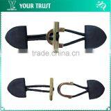 Black Leather Cotton Yarn Twist Cord Rhodium Metal Coat Leather Toggle Buttons thumbnail-4