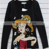 Black t Shirt Long Sleeve Womens Print T-shirt T006 thumbnail-1