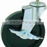 13 Double Ball Raceway Screw Stem Swivel Black PP Caster With Side Brake thumbnail-1