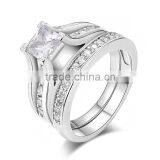 Princess Cut Stone CZ Diamond Cluster Zircon Micro Pave Setting Bride Engagement Ring Set thumbnail-2