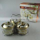 Ceramic Gold Decal Ceramic Condiment Set With Iron Stand thumbnail-1