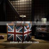 Europe Handmade Antique UK Flag Fabric and Leather Decorative Storage Trunk thumbnail-3