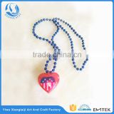 4th of July light up flashing heart pendant beads necklace