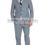 Blue And Grey Gingham Check Wool Two Button Suit(SHT1152) thumbnail-1