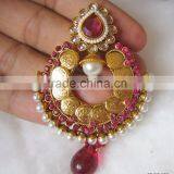 Pinl Dangler Gold Tone Coin Dangler POLKI EARRINGS thumbnail-2