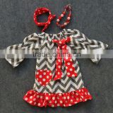 2016 Valentine's day infant girls dresses cottom heart chevron dress kids clothes with matching necklace and headband set