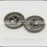 High End Round Shape Brushed Gun Metal Four Holes Sewing Zinc Alloy Button for Suit Pants