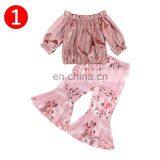2 Pcs Infant Baby Girls Sexy Outfits, Toddler Long Sleeve Off-the-shoulder Top + Floral Print Flared Trousers thumbnail-3