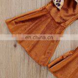 2Pcs Infant Baby Girl Fashion Outfits Toddler Lace-up Flare Sleeve Boat Neck Sunflower Pullover Solid Color Flared Trousers thumbnail-4