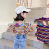 Autumn Baby Girls Colorful Tops Striped Kids Rainbow Tops Casual Solid Puff Sleeve Fashion Wholesale Children Clothing thumbnail-3
