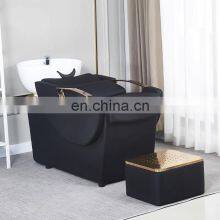 Gold Stainless Steel Frame Synthetic Leather Shampoo Chair for Hair Beauty Salon Massage Barber Shop thumbnail-2