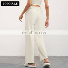 Elastic Waistline Wide Leg Sweatpants For Women Wholesales Sports Fitness Casual Pants With Side Pockets thumbnail-2