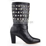 Chunky Heel High Ankle Boots Five Star Embelished Front Buckle Rubber Boots Wholesale Women Shoes Boots thumbnail-3