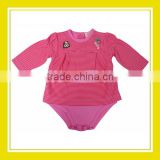 2016 Fashion Products Bros Pink Stripes Baby Rinne Embroidery Girl Long Sleeve Cotton Romper Onesie