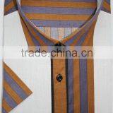 Mens Causal Shirt Short Sleeve Spread Collar Slim Fit With Strips Combinitions thumbnail-2