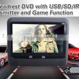 AC 2013 Newest headrest monitor DVD with USB/SD/IR/FM transmitter and game function car pillow headrest monitor dvd player