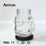 Clear Embossed Glass Mason Jar With Gold Metal Lid thumbnail-2
